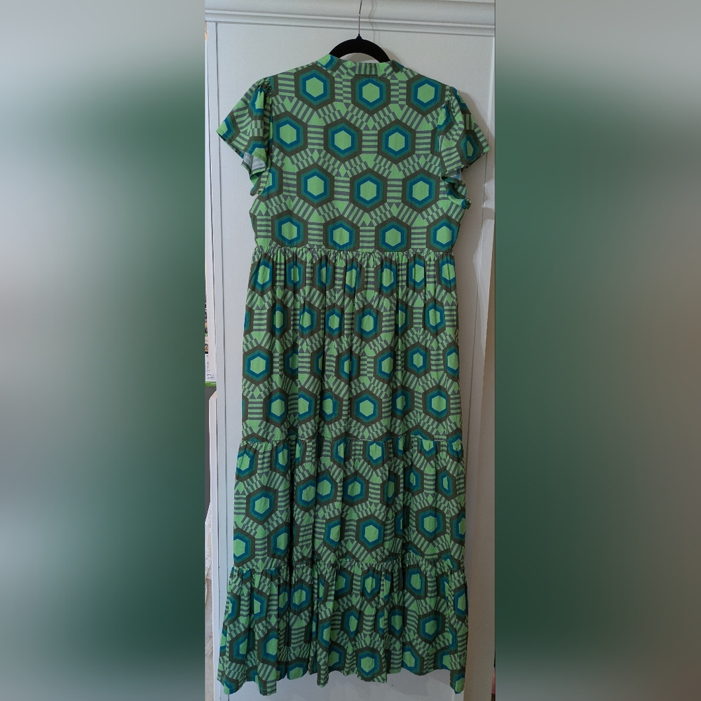 ☘️ NEW 100% Cotton Briton Court Jenny Geo Dress In Limelight, Small - Picture 5 of 10
